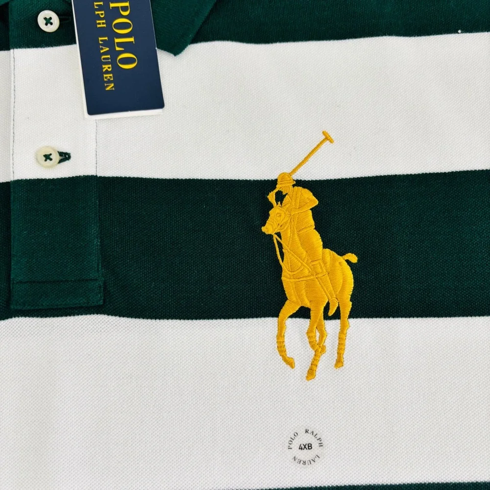 Polo Ralph Lauren Mens 4XB Green White Striped Big Pony Crest Polo Shirt NWT